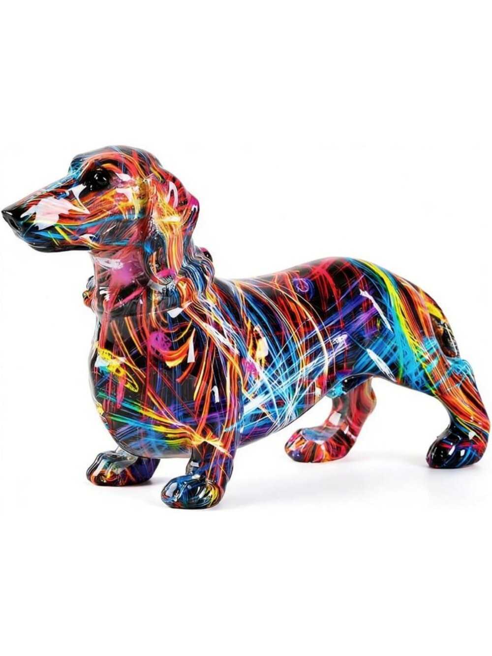 Vibrant Hand-Painted Dachshund Figurine | Unique Resin Wiener Dog Statue Decor